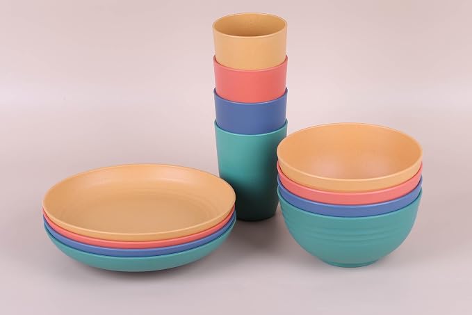 7.8 Inches Unbreakable Wheat Straw Plates - Reusable Plate Dinner Set - Dishwasher & Microwave Safe - Healthy, BPA Free & Eco-Friendly (7.8 Inches/6 Color_H)