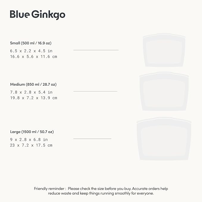 Blue Ginkgo Silicone Food Storage Bags, 3-Pack, Reusable, Made in Korea | Leakproof. Stand Up. Freezer and Dishwasher Safe. (Clear)
