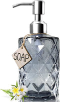 JASAI 12Oz Diamond Grey Glass Soap Dispenser with 304 Rust Proof Soap Pump | Dish Soap Dispenser with 304 Rust Proof for Kitchen, Bathroom Soap dispenser for Hand Soap, Liquid Soap