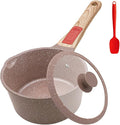 AIKENBBKK 1.5 Quarts Ceramic Nonstick Saucepan with Lid, Small Sauce Pot with Pour Spouts for Multipurpose Use, Milk Pan with Detachable Handle, Oven Safe (Brown)