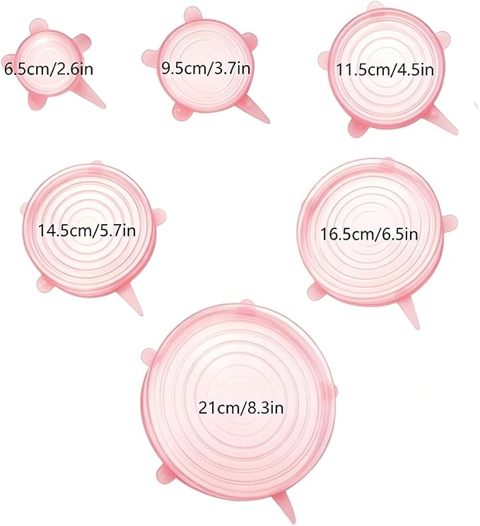 12 pcs Silicone Stretch lids set(6 Sizes,pink&green) | Reusable Food Storage Covers ,Flexible to Fit All Shape of Containers,Food Cover to Keep Food Fresh