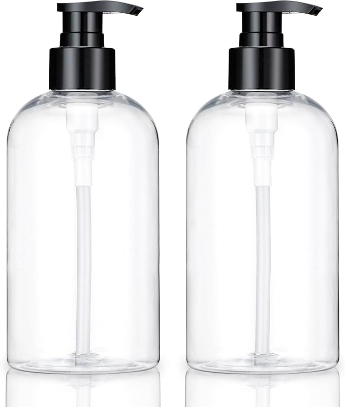 Plastic Pump Bottles Dispenser 2Pack 10oz Shampoo Bottle BPA Free | Empty Pump Bottle Refillable Clear Shampoo Conditioner for Lotion, Liquid Soap, Massage Oil
