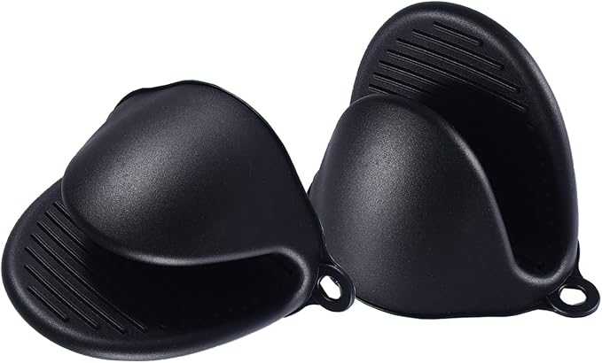 2 Pairs Mini Oven Gloves Silicone Oven Mitts Black and Grey | Silicone Heat Resistant Cooking Pinch Mitts Potholder for Kitchen Cooking & Baking