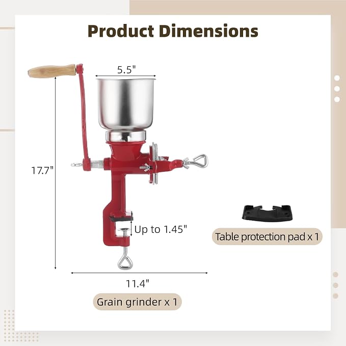 Corn Grinder Grain Manual,Cast Iron Crank Corn Grain Mill Grinder with High Hopper,Hand Powered Flour Mill,Wheat Grinder with Adjustable Coarseness & Wooden Handle for Home,17.7" Tall & 5.5" Hopper
