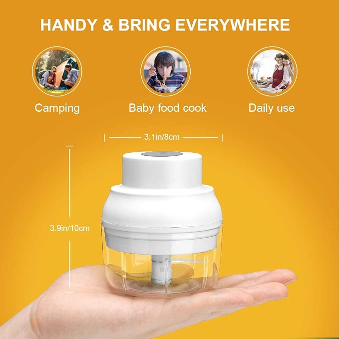 Electric Garlic Chopper Mini, Garlic Masher Crusher Mincer, Mini Food Processor Small with Garlic Peeler And Spoon, 100ML/3.3FL OZ, White