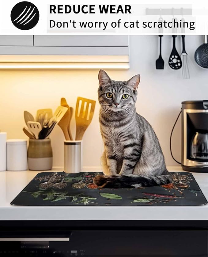 Stove Top Covers for Electric Stove 28.5x20.5 Inches, Kitchen HeatResistant Glass Cooktop Protector, Condiment Leaves Pepper Beans Cooking Utensil Ceramic Stovetop Countertop Covers Mat, Oven Cover