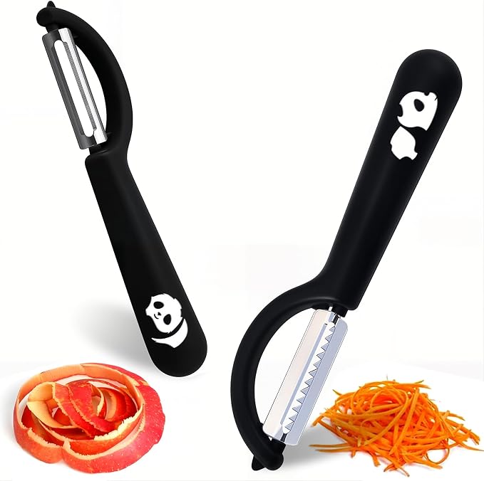 2Pack Swivel & Julienne Peeler Set Ergonomic Black Grip,420 SS Blade | Modern minimalist handle,Simple structure,Multifunctional,Cartorya peeler,Blade guard