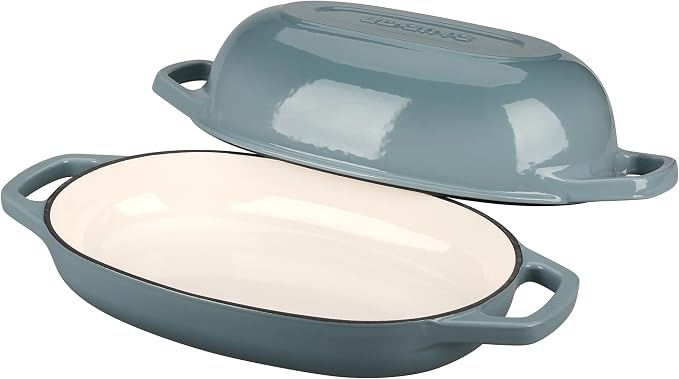 EDGING CASTING Enameled Cast Iron Oval Dutch Oven Pot with Lid, Dutch Oven for Sourdough Bread Baking, Bread Oven, Bread Dutch Oven, Oval Bread Pan, 5qt, Seasalt