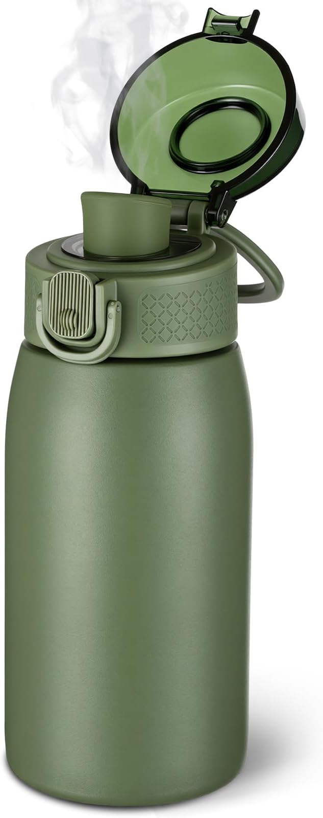 Insulated Water Bottle 12 oz with Dustproof Lid, Carry Handle & Tea Infuser, BPA-Free & Leakproof, Stainless Steel Water Bottles Ideal for Fitness, Hiking, Office & Outdoor Use （Olive Green ）
