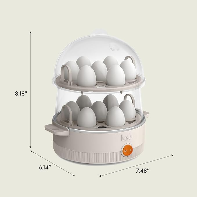 bella 14-Egg Capacity Cooker & Steamer, Double Stack, 360 Watt, Oatmilk