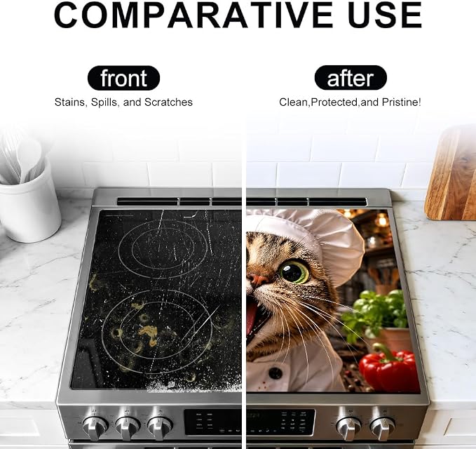 Cat Chef Stove Top Cover 28.35x20.47 in Non Slip Burner Mat | Heat Resistant Cooktop Protector Mat with Non-Slip Backing, Scratch Protection and Countertop Drying Mat.