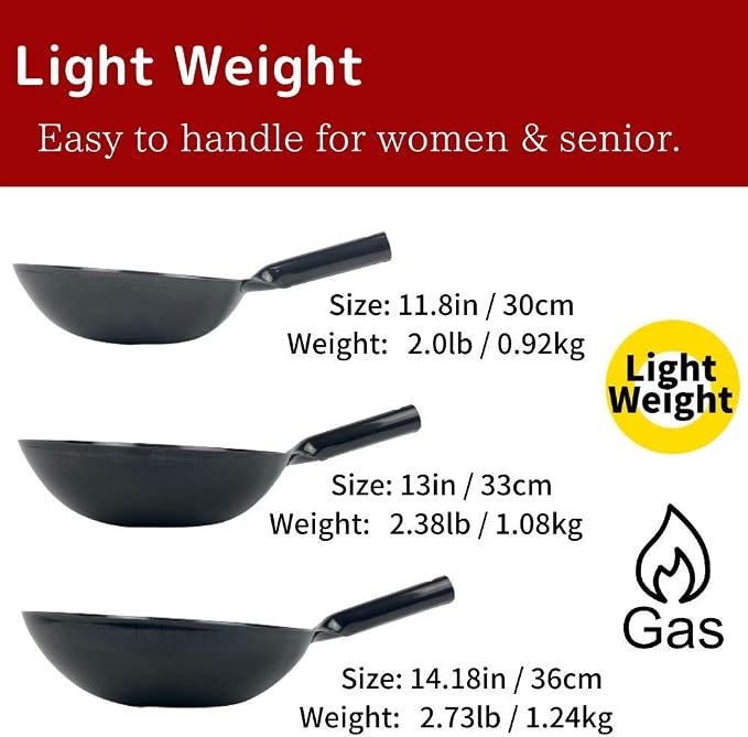 [Made in Japan] Light 30% less Carbon Steel Wok 14 1/4" Gas Round