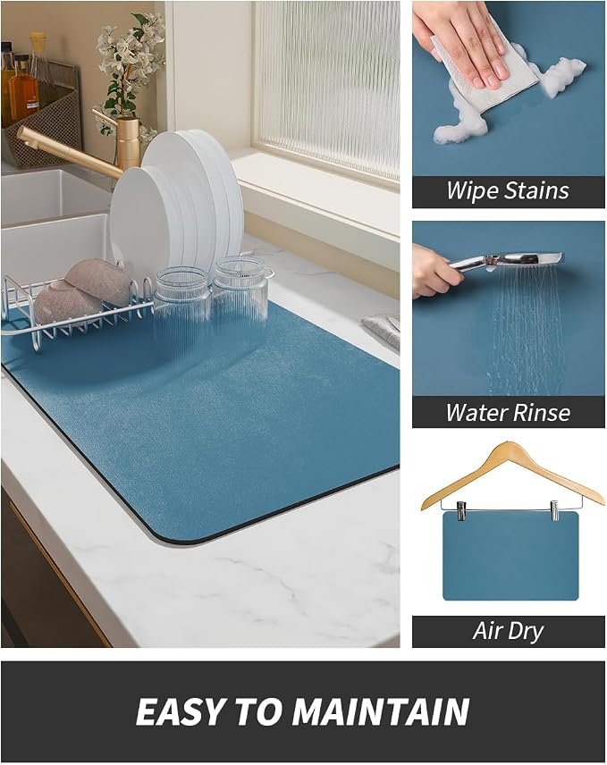 AMOAMI-Coffee Mat Hide Stain Rubber Backed Absorbent Dish Drying Mat for Kitchen Counter-Coffee Bar Accessories Fit Under Maker Machine Pot Espresso Machine Dish Rack