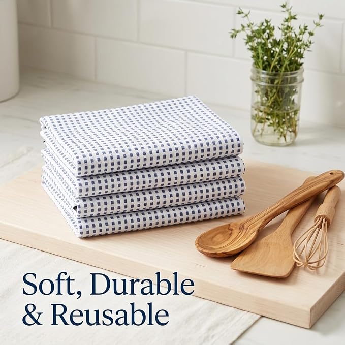 Urban Villa Kitchen Towels Cotton Dish Towels 20”x30” (Set of 6) Iblue White