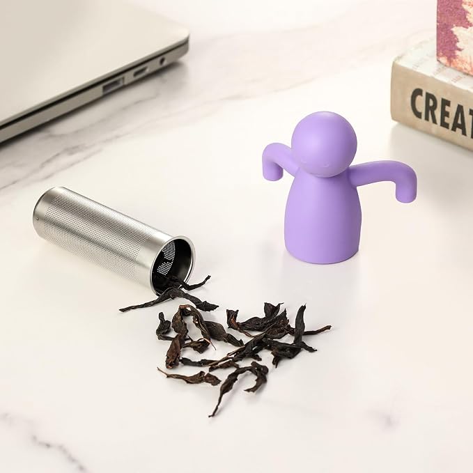 Loose Leaf Tea Steeper Infuser Extra Fine Mesh Stainless Steel, Purple | Stainless Steel Fun Person-shaped Design Tea Strainer Filter with Silicone Handle for Loose Tea Ball for Cup Mug