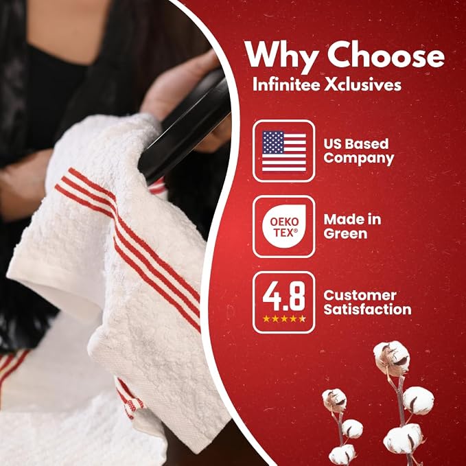 Infinitee Xclusives Kitchen Towels - 6 Pack - Cotton Dish Towel |15" x 25"| | 100% Cotton, Highly Absorbent Tea Towels - Lint Free, Soft, Durable & Quick Dry, Ideal for Drying Dishes & Kitchen Cleaning