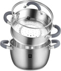 GOLDEN KEY 3.2 QT Steamer Pot With Lid - 2-Tier 18/8 Stainless Steel，Multipurpose Steaming Cookware with Vegetable Steam Basket, Oven & Dishwasher Safe, Triple Bottom for Even Heating, Perfect for Dumplings, Seafood and Vegetables