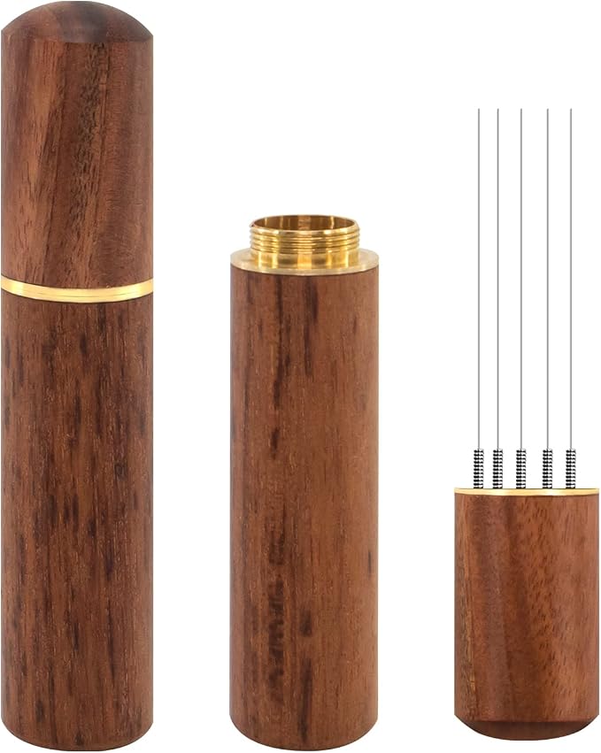 Zolunu Espresso Coffee Stirrer 5 Needles 0.4mm Espresso Distribution Tools, Natural Wood Handle and Stand