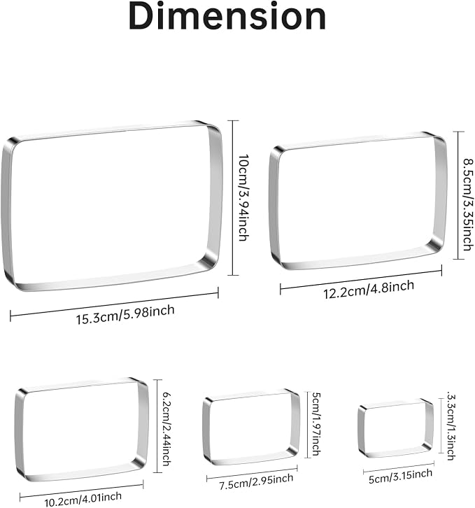 Rectangle Round Corner Cookie Cutters Egg Biscuit for Kids DIY Lunchbox Bento Box Fruit Vegetable Sandwich Cutters for Baking, Pack of 5