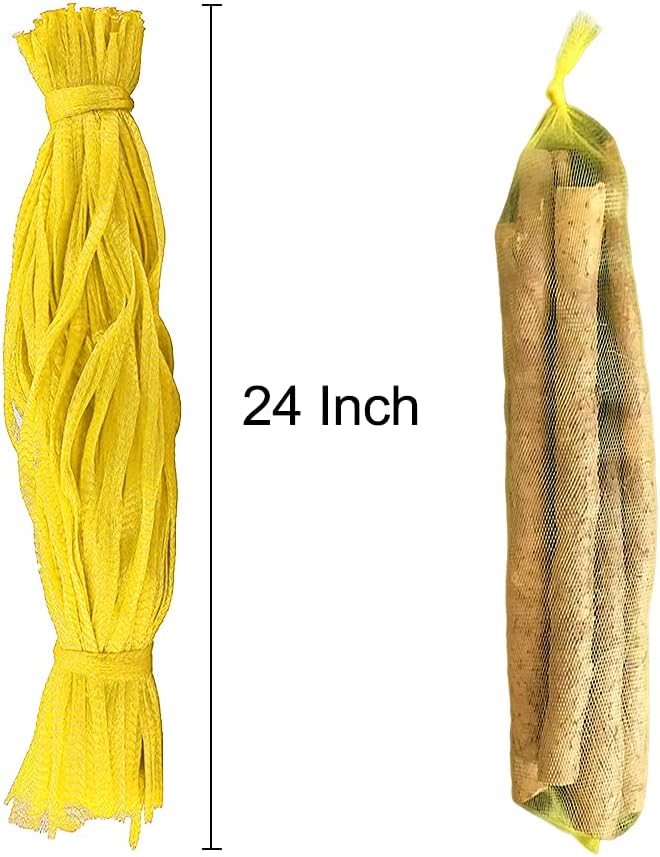TEMUCY Plastic Mesh Produce Bags, 24 Inch Seafood Boil Bags for Crawfish Crab Shellfish Cooking (Yellow-100PCS)