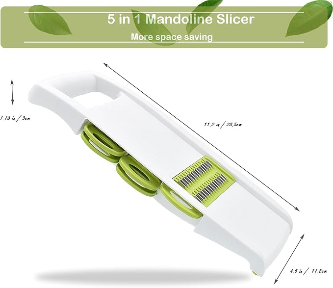 NACOLUS 5 in 1 Mandoline Slicer Vegetable Slicer Mandolin Multi Blade Potato Veggie Slicer Vegetable Cutter Julienne Shredder Potato Slicer Green