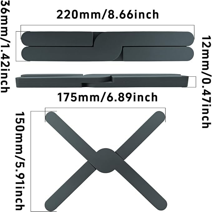 3PCS Foldable Silicone Trivet Set, Expandable Hot Pads for Kitchen, Heat Resistant Pot Holders, Non-Slip Table Protector Mat for Hot Dishes, Pots(Gray)