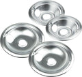 Electric Stove Drip Pans for GE Hotpoint Kenmore, Chrome 4-Pack | Includes 2×6" and 2×8" chrome drip pans to replace worn burner bowls on compatible GE, Hotpoint, and Kenmore ranges