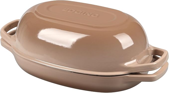 EDGING CASTING Enameled Cast Iron Oval Dutch Oven Pot with Lid, Dutch Oven for Sourdough Bread Baking, Bread Oven, Bread Dutch Oven, Oval Bread Pan, 5qt, Mocha