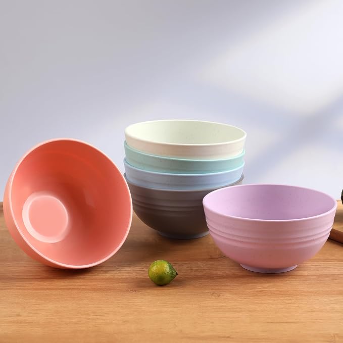 HEYCOME 12 Pcs Unbreakable Cereal Bowls Set, 26 Oz Wheat Straw Bowls Set, Microwave & Dishwasher Safe Bowls for Kitchen, Reusable Plastic Bowls for Soup, Salad and Snack, BPA Free, Multicolor