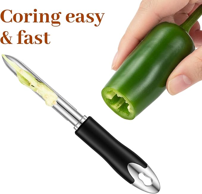 Molain Stainless Steel Jalapeno Pepper Corer, Zucchini Cucumber Remover Tool Vegetable Fruit Seed Corer with Serrated Edge