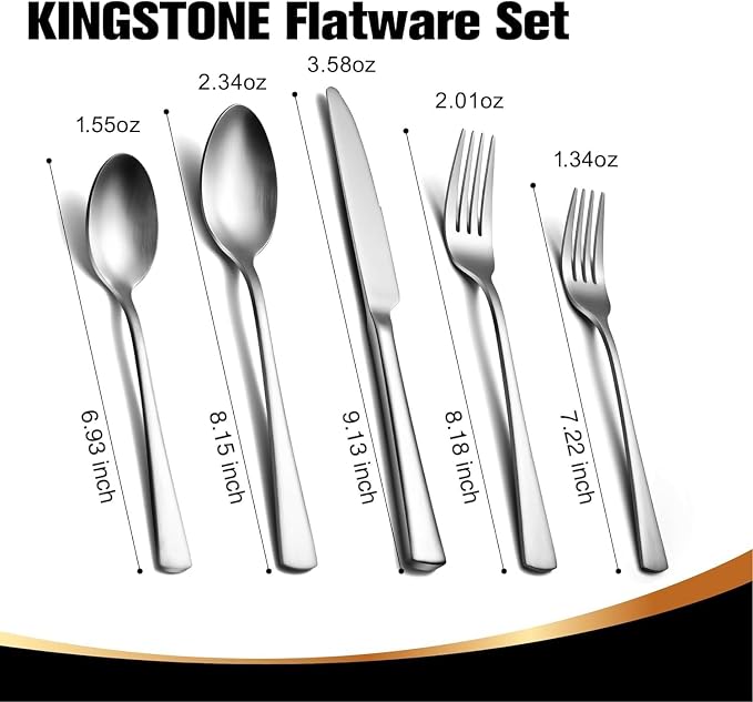 18/10 Flatware set for 3, 15 Piece Stainless Steel Silverware Cutlery Set | KINGSTONE Forged Cutlery Set, Mirror Polished Knives Fork and Spoon Utensils, Dishwaher Safe for Restaurant, Wedding, Party