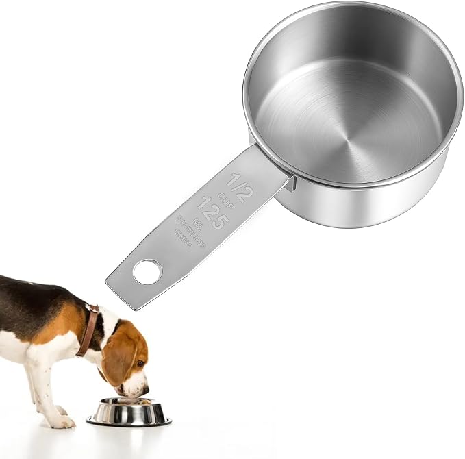 1 Pc 1/2 Cup Measuring Scoop, Dog Food Scoop, 125ml Stainless Steel Half Cups Dogs Food Scoops for Feeding Dog, Cat, Wet and Dry Ingredients, Dishwasher Safe