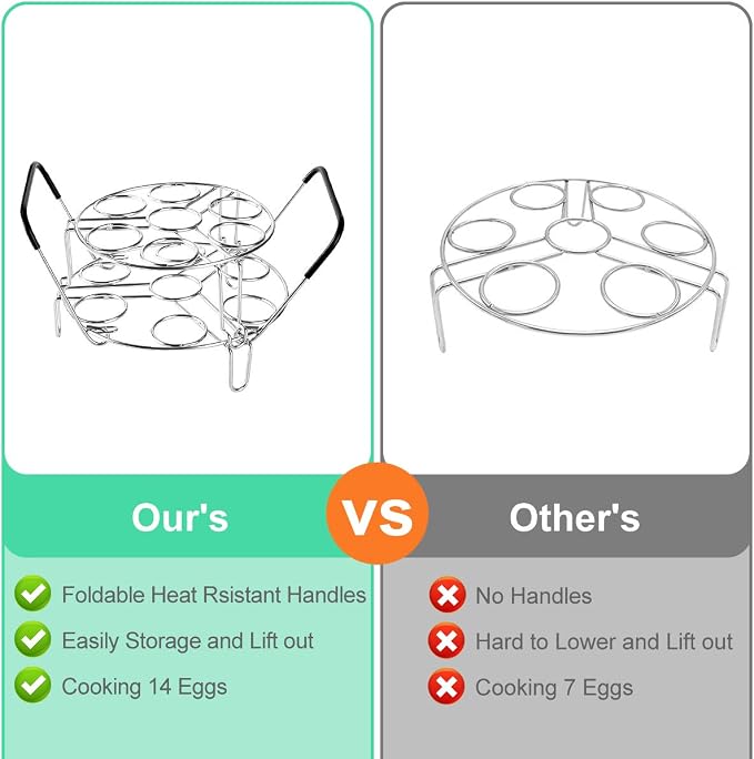Stackable Egg Steamer Rack, BiaoGan Egg Cooking Rack with Heat Resistant Silicone Handles Compatible with Instant Pot Accessories 6,8 Quart, 14 Eggs Multipurpose Steamer Rack Trivet