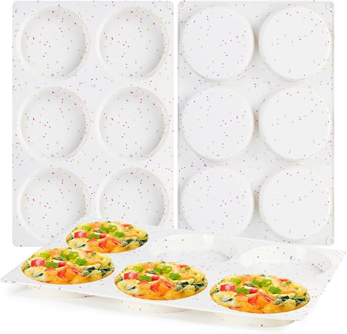 CAKETIME 4 Inch Muffin Top Pans Non Stick, Jumbo Silicone Molds for Breakfast Sandwiches Round Baking Pan for Oven English Muffins, Whoopie Pies, Corn Bread, Egg Bites, Tarts 3 Pack