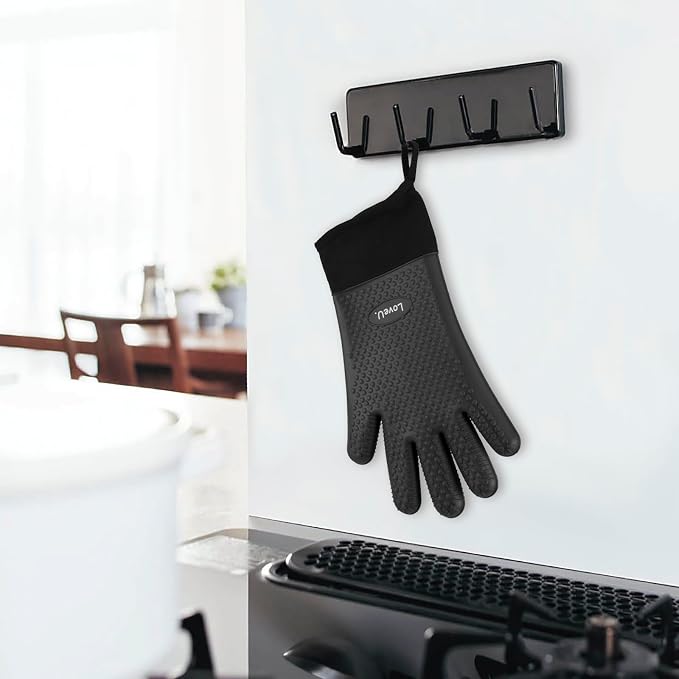 Silicone Oven Mitts Gloves - Heat Resistant, Non-Slip for BBQ, Grilling | 450°F Double-Layer｜Waterproof Kitchen Cooking Barbecue Mittens ｜5 Finger Hot Mitt for Baking, Smoker& Cast Iron(XL-XXXL)