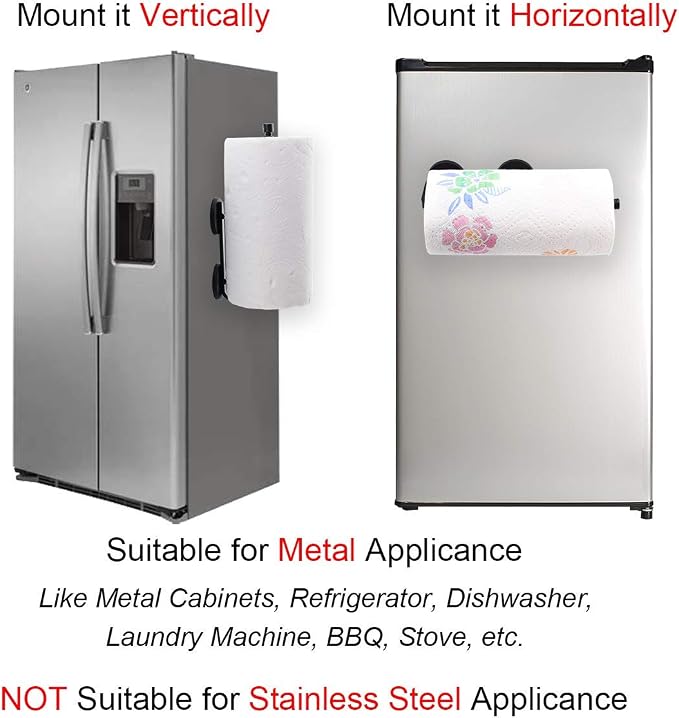 Magnetic Paper Towel Holder for Fridge, No Drill Rack for Kitchen, RV | Strong Magnetic Grip Holds Paper Towels Securely On Metal Surfaces. Fits Standard And Jumbo Rolls With Easy No Drill Setup.