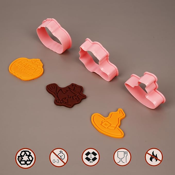 16 Pcs Halloween Cookie Cutters, 3D Cookie Cutter with Plunger Stamp | Halloween Cookie Molds -Ghost, Bat, Pumpkin, Cat, Castle,Tombstone, Witch, Spider, Skull, Etc.