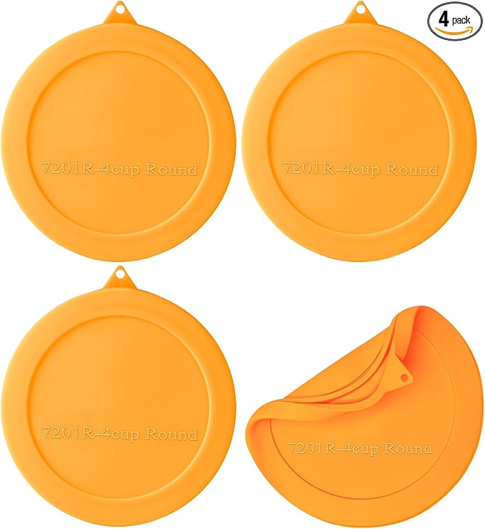 Silicone Lids Replacement for Snapware 7201R 4 Cup Round Glass Storage Containers (Containers Not Included) (Yellow - 4 Pack)