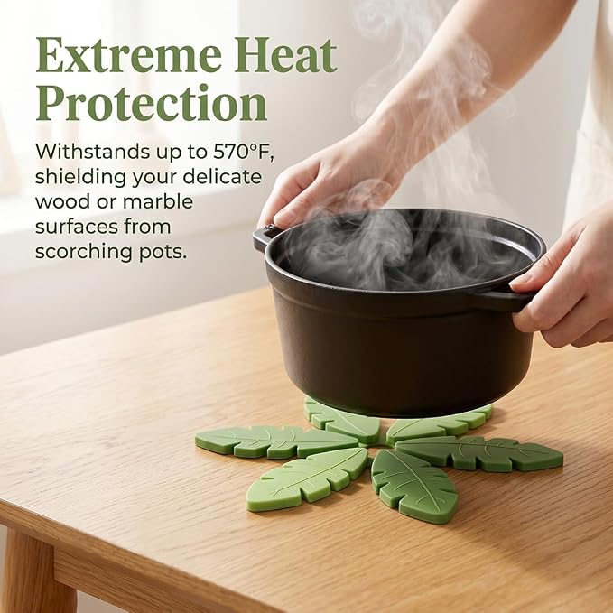 Silicone Trivets for Hot Dishes and Pans, Heat Resistant Tree Trivets (Set of 6) BPA Free, Non-Slip Kitchen Trivet Mats, Elegant Christmas Design for Countertops & Dining Tables Green