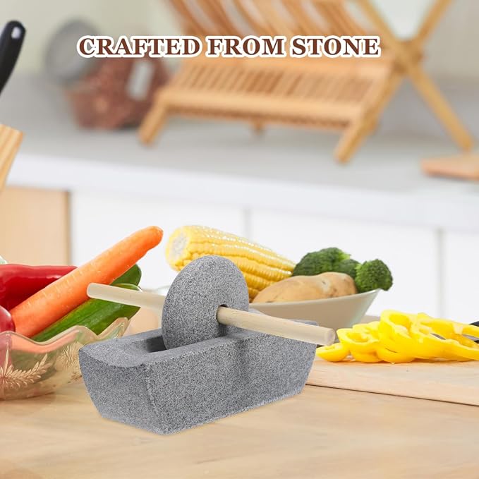 ABOOFAN 1 Set Traditional Chinese Stone Mill Manual Grinder with Hand Crank for Tea Spice Grinding Compact Rolling Pestle for Home Use Ergonomic Design for Effortless Grinding