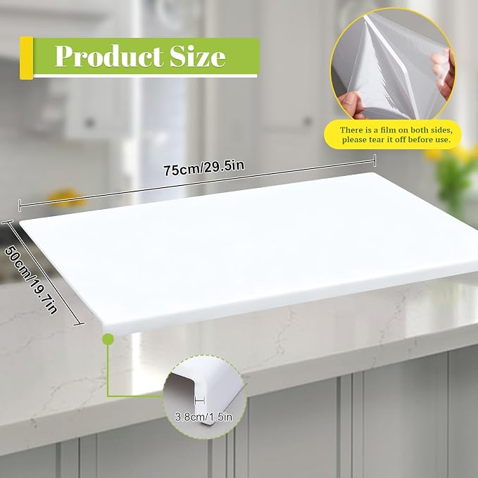 Wesiti Large Acrylic Cutting Board with Lip Non Slip 30"L X 20"W White Cutting Board Chopping Acrylic Countertop Protector Cover Shatter Resistant for Home Restaurant Kitchen Sink Stove