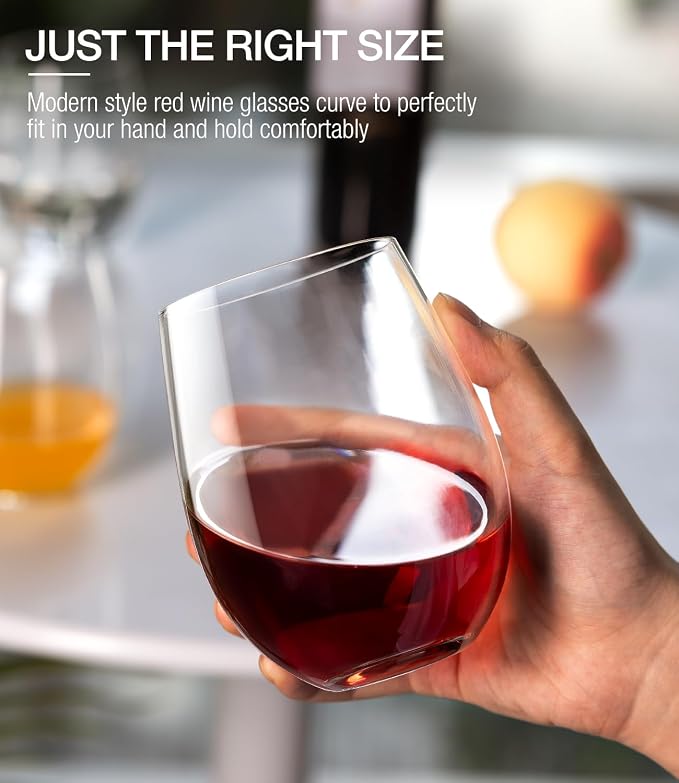 Stemless Wine Glasses Set of 12, 15oz Red White Wine Glass, No Stem | Glassware, Sturdy Drinking Glass, Home Bar, Daily Use, Hosting, Evening Party, Birthdays, Housewarming