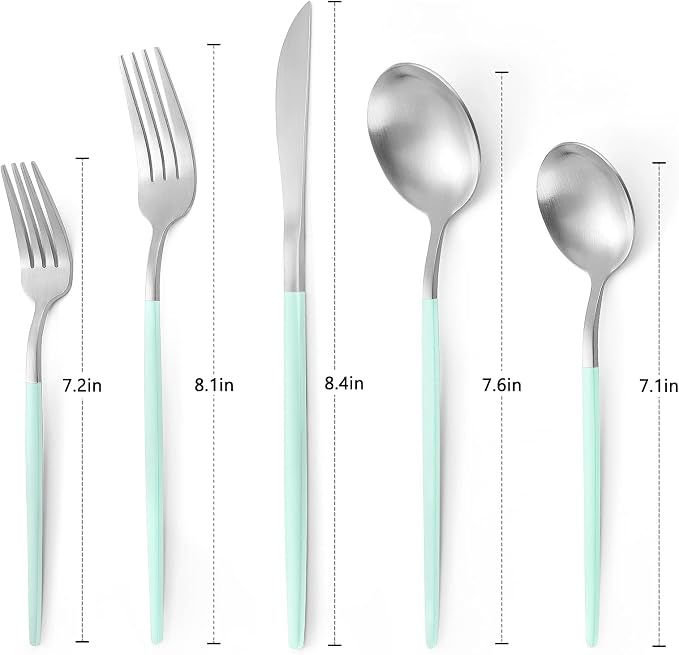VANVRO Matte Green Silver Silverware Set, 20-Piece Stainless Steel Flatware Set, Satin Finish tableware Cutlery Set, Service for 4, Home and Restaurant, Dishwasher Safe