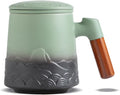 ZENS Tea Mug with Infuser and Lid for Loose Leaf Tea Steeper, 16.9oz Moss | Embossed Ceramic Tea Cup with Infuser for Herbal Tea Difussers, Tea Lovers Gifts, Nature Wood Handle