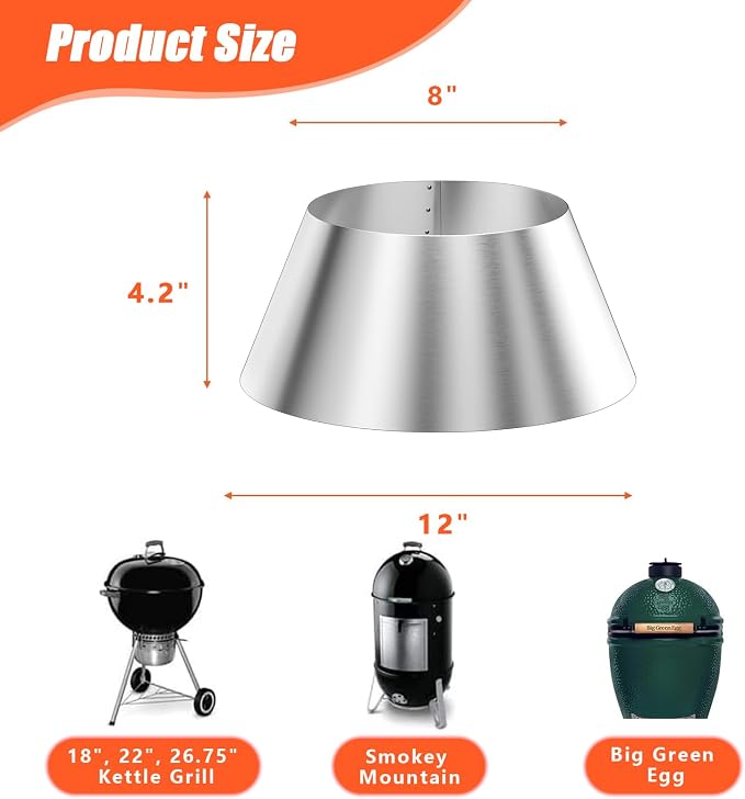 QuliMetal Stainless Steel BBQ Whirlpool for Weber Kettle 22 26.75 Inches | WSM, Big Green Egg, Kamado Joe, Weber Smokey Mountain Charcoal Briquet Holders, Kettle Charcoal Grill Accessories