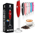 Bean Envy Milk Frother Handheld - Coffee Mixer Wand with Stand - Red | Battery Operated, Stainless Steel Whisk, 19000 RPM, Protein Powder Blender, Electric Stirrer, Mini Foamer
