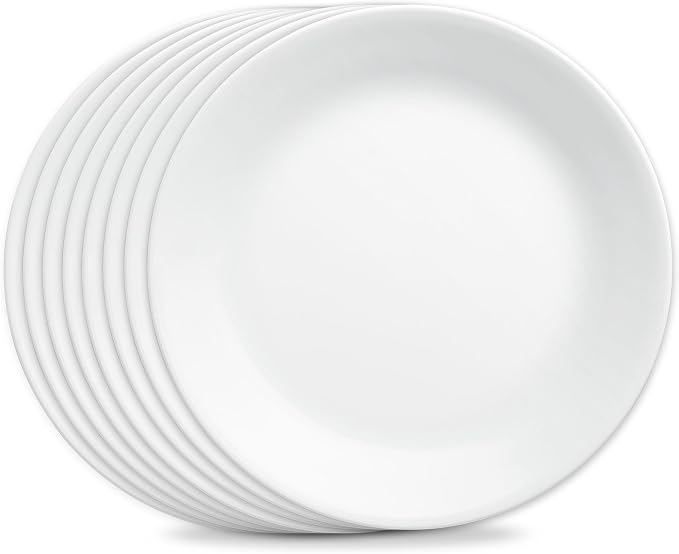 Corelle Vitrelle 8-Piece Dinner Plates Set Triple Layer Glass and Chip Resistant, Lightweight Round Plates, Winter Frost White