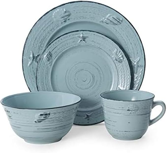 Pfaltzgraff Trellis Coastal 16-Piece Dinnerware Set, teal