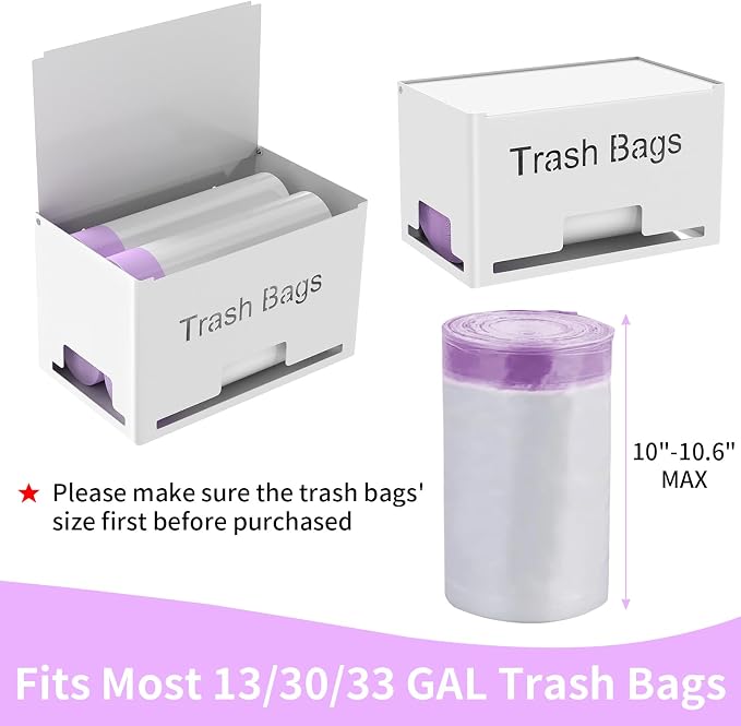 STWWO 2-Pack Trash Bag Holder Dispenser, Stackable Garbage Bag Dispenser | Extra Large Trash Storage Organizer for Kitchen Laundry Under Sink, Wall Mounted or Freestanding, Metal White