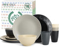 Wheat Straw Dinnerware Set - Dinner Plates, Cereal Bowls, Drinking Cups Set, Unbreakable 16 PCS Dish Set, Microwave and Dishwasher Safe Dishes for Home, Outdoor - Grey Stone